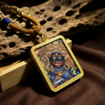 Handwoven Tibetan Black Jambhala Thangka Ghau Locket, Traditional Wealth God Amulet Necklace