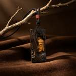 Ebony Inlaid Boxwood Buddha Plaque Buddhist Taoist Relief Safety Talisman
