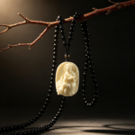 Hand Carved Dragon Riding Kwan Yin Relief Tablet, Ivory White Buddhist Amulet Necklace