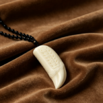 Hand Carved Crescent Kwan Yin Relief Tablet, Ivory White Buddhist Amulet Necklace