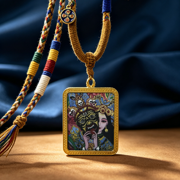 Double Sided Zakiram Thangka Ghau Locket, Traditional Tibetan Wealth Goddess Amulet Necklace