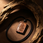 Ancient Seal Script Taoist Talisman Wooden Plaque Pendant, Hand Carved Oriental Spiritual Protection Wood Amulet Necklace
