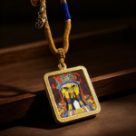 Tibetan Yellow Jambhala Dragon King Thangka Ghau Locket, Wealth & Prosperity Spiritual Amulet