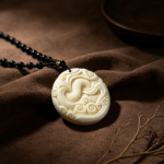 Ivory White 3D Auspicious Dragon Round Pendant, Chinese Mythical Beast Protection Amulet Necklace