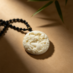Oriental Carved Lucky Phoenix Round Medallion Pendant, Traditional Chinese Phoenix Protection Amulet