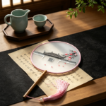 Jiangnan Huizhou Style Plum Blossom Embroidery Round Fan, Double Sided Chinese Silk Palace Hand Fan