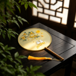 Vintage Chinese Embroidered Round Palace Fan, Osmanthus & Moon Rabbit Pattern Oriental Hand Fan for Hanfu