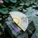 Purple Lotus Embroidery Bamboo Folding Fan, Chinese Vintage Oriental Foldable Hand Fan